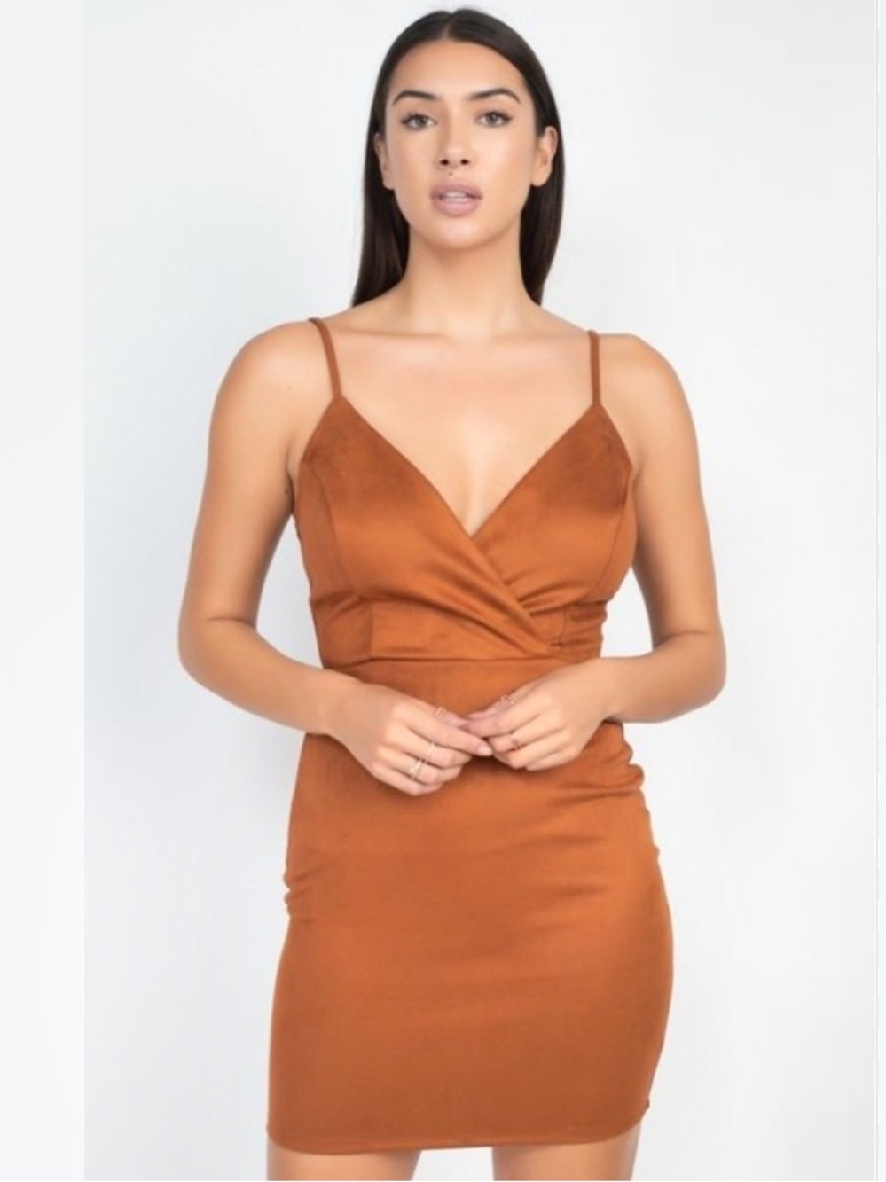 Blashe Brown Suede V-Neck Bodycon mini Dress Small